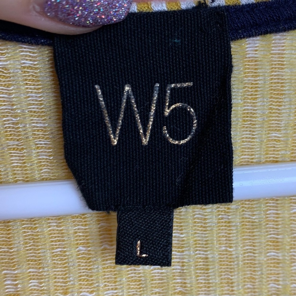 W5 Yellow Ribbed Button Ruffle Short Sleeve Blouse - Picture 3 of 5